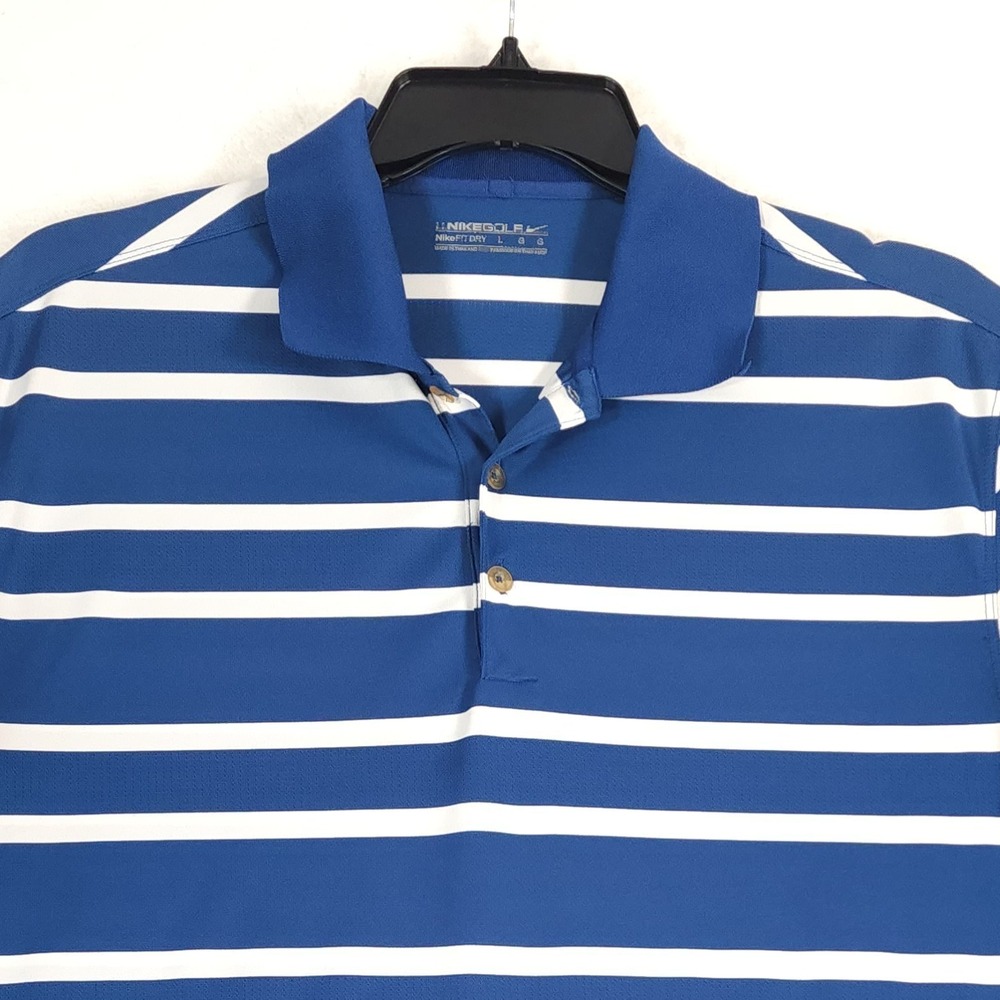 Nike Polo Shirt Mens Large Blue Striped Golf Performance Short Sleeve Paw Logo